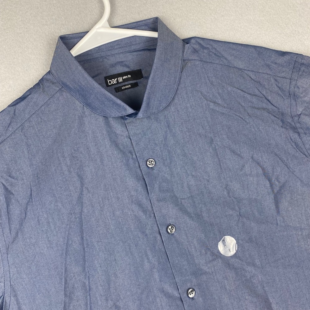 Bar III Mens Slim Fit Stretch Dress Shirt Blue Club Collar 16 32-33 Large NWT